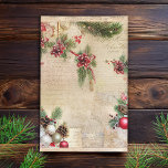 Vintage Text with Christmas Botanicals Decoupage Tissue Paper<br><div class="desc">Sepia-toned aged parchment background texture with sprays of Christmas botanicals and ornaments and grungy script.</div>