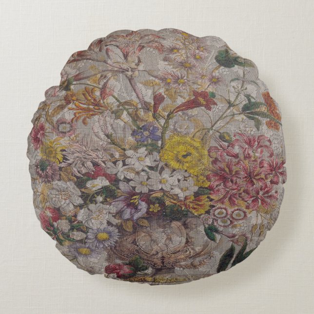 Vintage Textiles Round Throw Pillow (16") (Front)