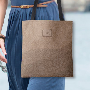Vintage Texture Watercolor Brown Hills Initial Tote Bag