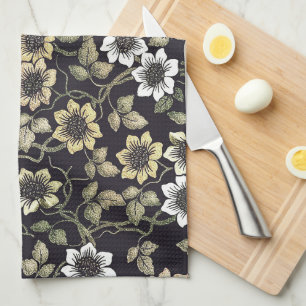 Vintage Textured Anemone Floral Background Tea Towel