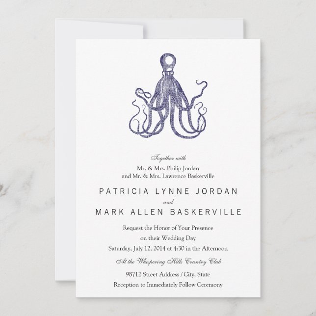 Vintage Textured Octopus Invitation (Front)