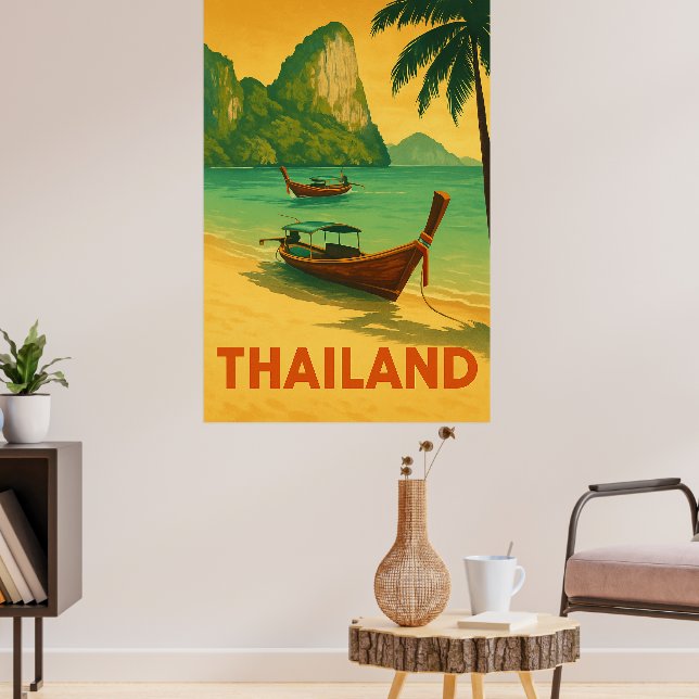 Vintage Thailand Beach Paradise Poster (Living Room 3)