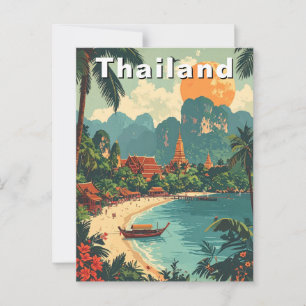 Vintage Thailand Tropical Beach Travel Art Postcard