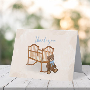 Vintage Thank You Baby Blue Teddy Bear Cute Simple Card