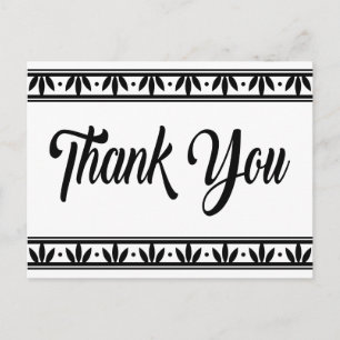 Vintage Thank You Black & White Leaves Flowers Postcard