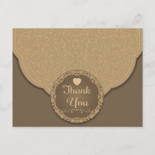 Vintage Thank You Damask Brown And Tan Floral Postcard