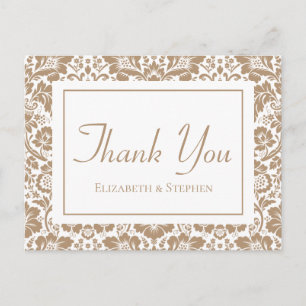 Vintage Thank You Damask Floral Brown Lace Postcard
