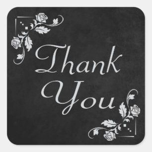 Vintage Thank You Floral Black & Grey Chalkboard Square Sticker