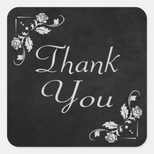 Vintage Thank You Floral Black & Grey Chalkboard Square Sticker