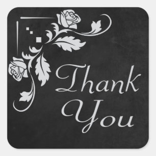 Vintage Thank You Floral Black & Grey Chalkboard Square Sticker