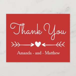Vintage Thank You Red & White Heart & Arrows Postcard