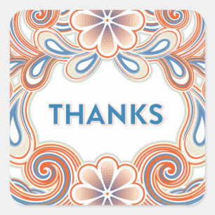 Vintage Thank You stickers with orange flowers