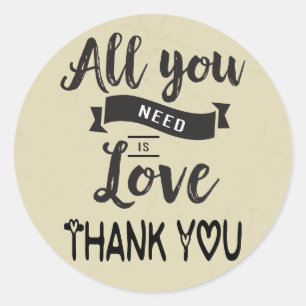 Vintage Thank You Tan And Black Love - Wedding Classic Round Sticker