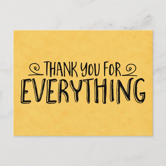 Vintage Thank You Yellow Gold & Black Handwritten Postcard (Front)