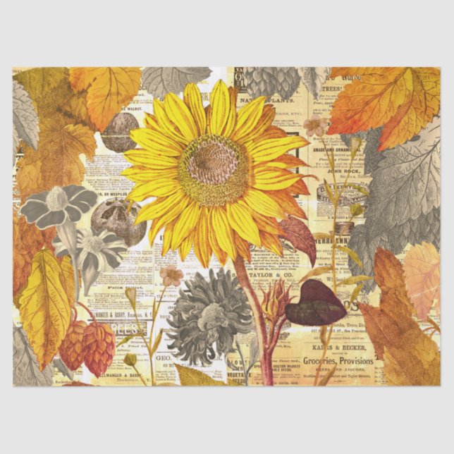 Vintage Thanksgiving Autumn Leaves Sunflower  Tissue Paper (Front)