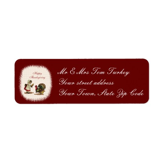 Vintage Thanksgiving Child & Turkey Return Address Label