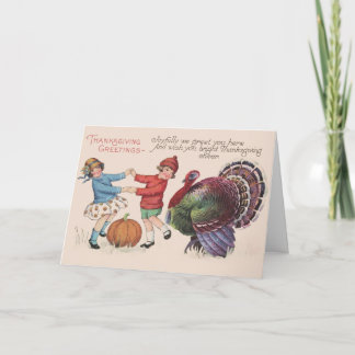 Vintage Thanksgiving Children with Turkey  Holiday Card