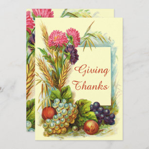 Vintage Thanksgiving Colourful Fruits & Flowers Invitation