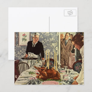 Vintage Thanksgiving Day Turkey Dinner with Family Holiday Postcard