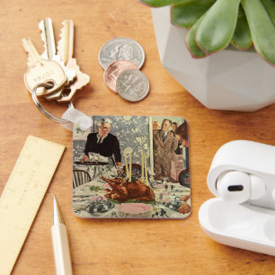 Vintage Thanksgiving Day Turkey Dinner with Family Key Ring