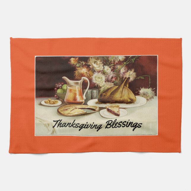Vintage Thanksgiving Dinner Tea Towel (Horizontal)