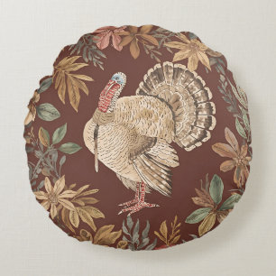 Vintage, Thanksgiving,Fall Festive Turkey Pattern Round Cushion