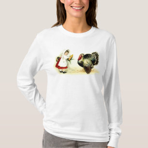 Vintage Thanksgiving Girl Giving Turkey Corn Shirt