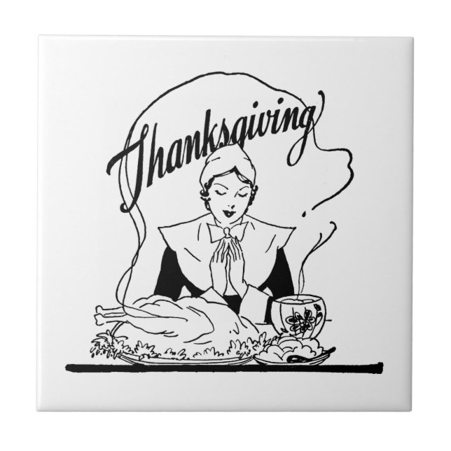 Vintage Thanksgiving Grace Ceramic Tile (Front)