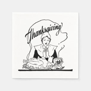 Vintage Thanksgiving Grace White Napkin