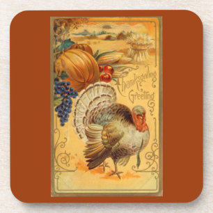 Vintage Thanksgiving Greeting Coaster