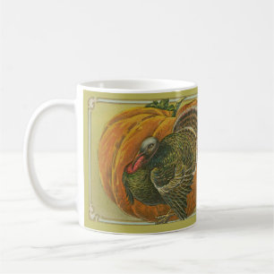 Vintage Thanksgiving greeting turkey and pumpkin Coffee Mug