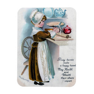 Vintage Thanksgiving Greeting with Pilgrim Girl Ba Magnet