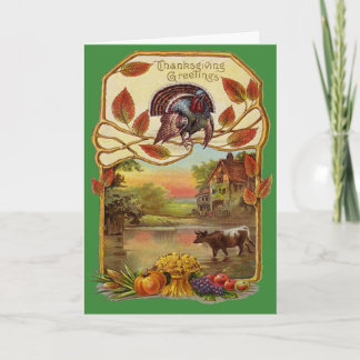 Vintage Thanksgiving Greetings Blessing Our Family Holiday Card