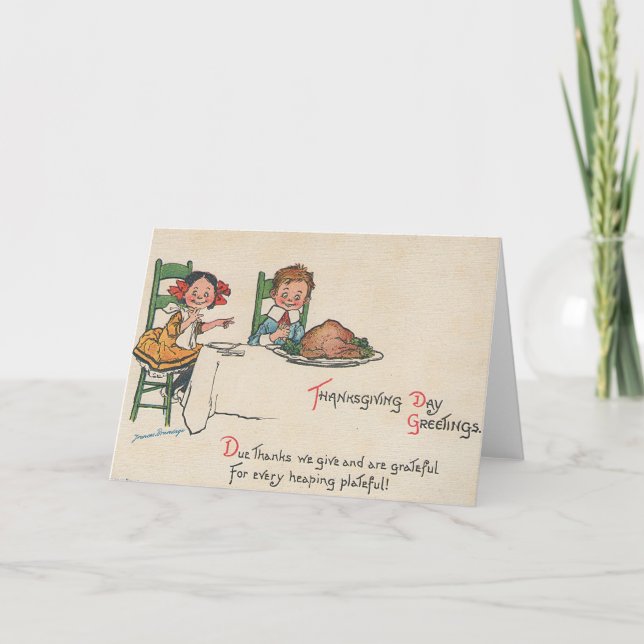 Vintage Thanksgiving Greetings Holiday Card (Front)