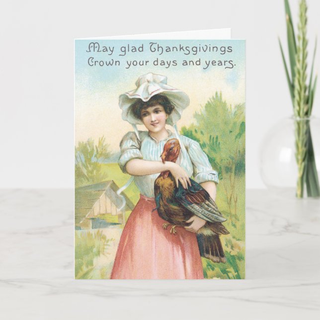 Vintage Thanksgiving Greetings Holiday Card (Front)
