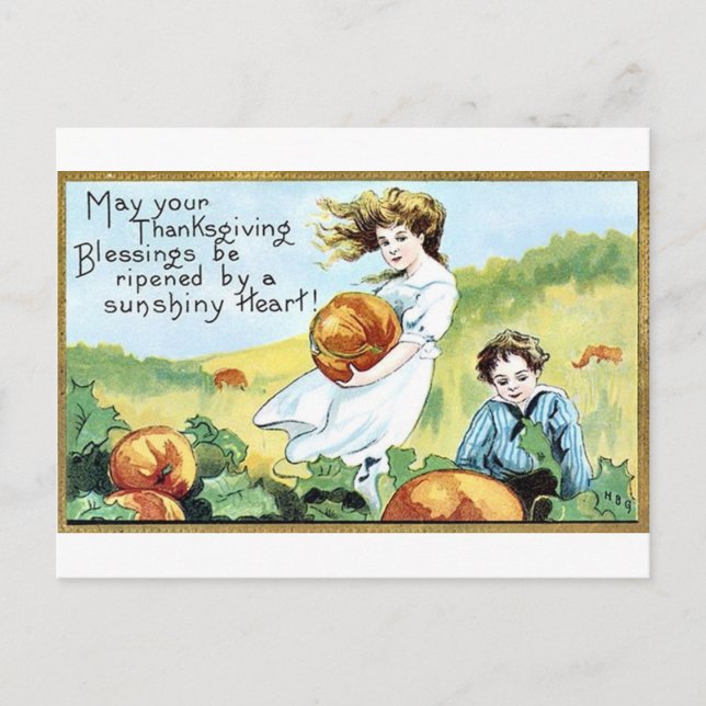 Vintage Thanksgiving Greetings Holiday Postcard (Front)