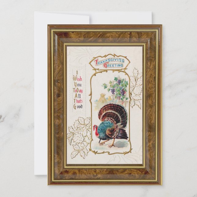 Vintage Thanksgiving Greetings & Turkey Holiday Card (Front)