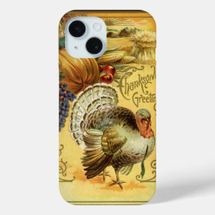 Vintage Thanksgiving Greetings with Turkey iPhone 15 Case