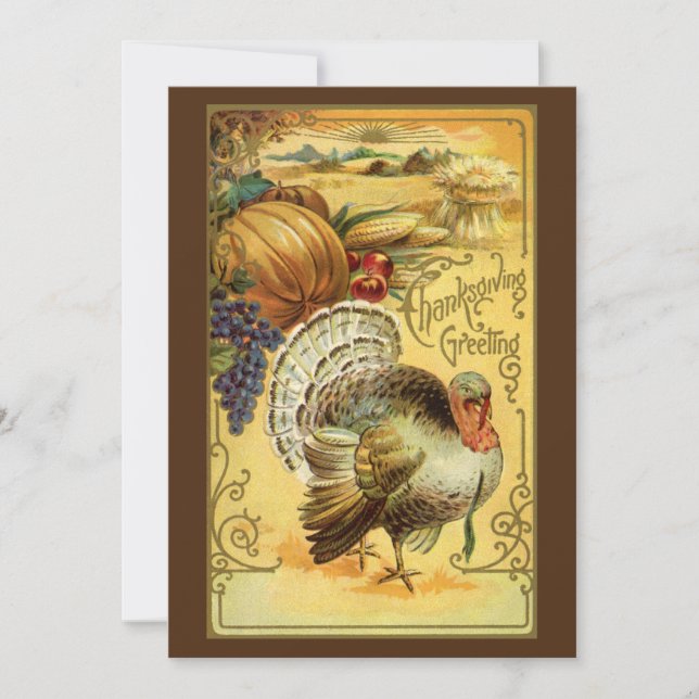 Vintage Thanksgiving Greetings with Turkey Invitation (Front)