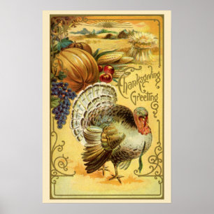 Vintage Thanksgiving Greetings with Turkey Poster