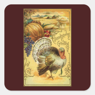 Vintage Thanksgiving Greetings with Turkey Square Sticker