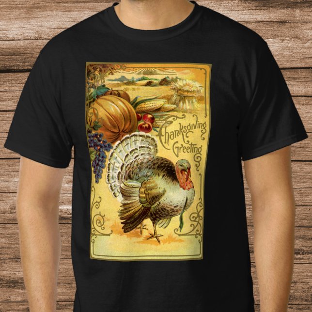 Vintage Thanksgiving Greetings with Turkey T-Shirt (Vintage illustration Thanksgiving Greetings T-shirt)