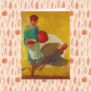 Vintage Thanksgiving Harvest Illustration  Holiday Card