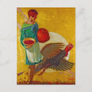 Vintage Thanksgiving Harvest Illustration Postcard