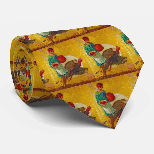 Vintage Thanksgiving Harvest Illustration  Tie (Rolled)