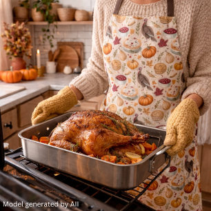 Vintage Thanksgiving Harvest Pattern Rustic Fall Apron