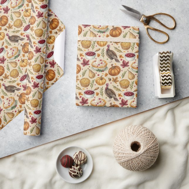 Vintage Thanksgiving Harvest Pattern | Rustic Fall Wrapping Paper (Crafts)