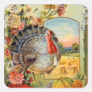 vintage Thanksgiving Holiday turkey Square Sticker