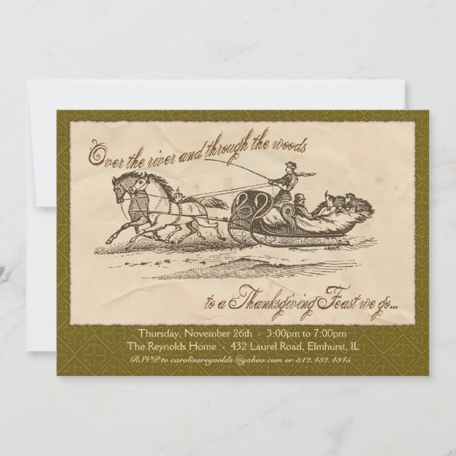 Vintage Thanksgiving Invitation - Green (Front)