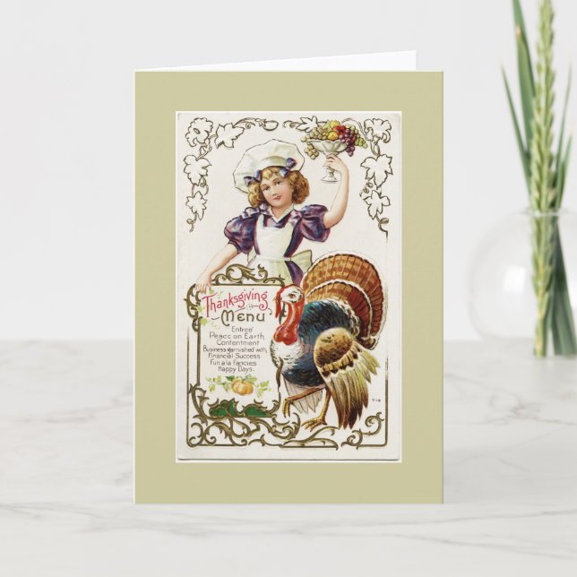 Vintage Thanksgiving Menu Blank Greeting Card (Front)